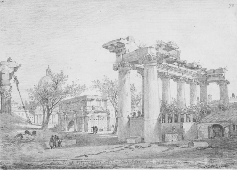 Louis-François Cassas, Temple de la Concorde, Arc de Septime-Sévère, Temple de Vespasien  Rome